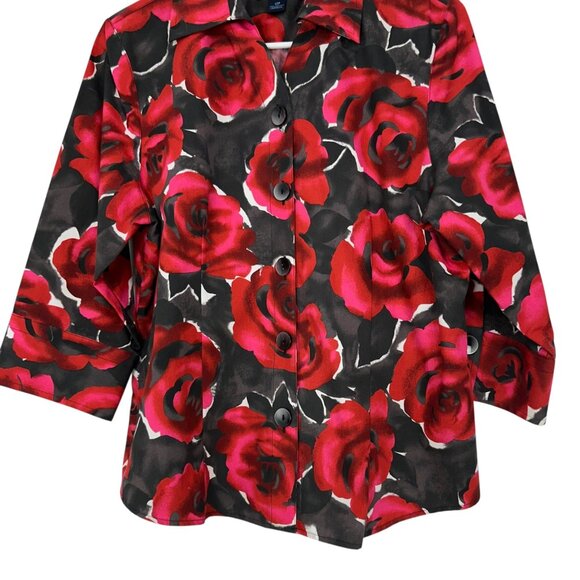 Westbound Petites Rose Print Button-Up Blouse Women SZ 12P Wrinkle-Free Cotton - Picture 9 of 12